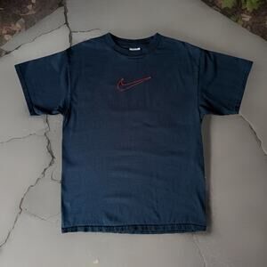 Vintage Nike Center Swoosh Shirt L Black Red Embroidered Check Y2K Sportswear